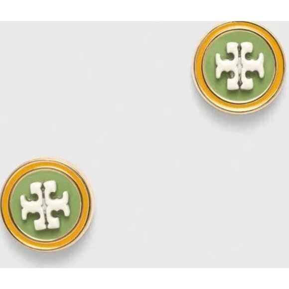 TORY BURCH Kira Green and White Enamel Stud Earrings - Picture 3 of 4